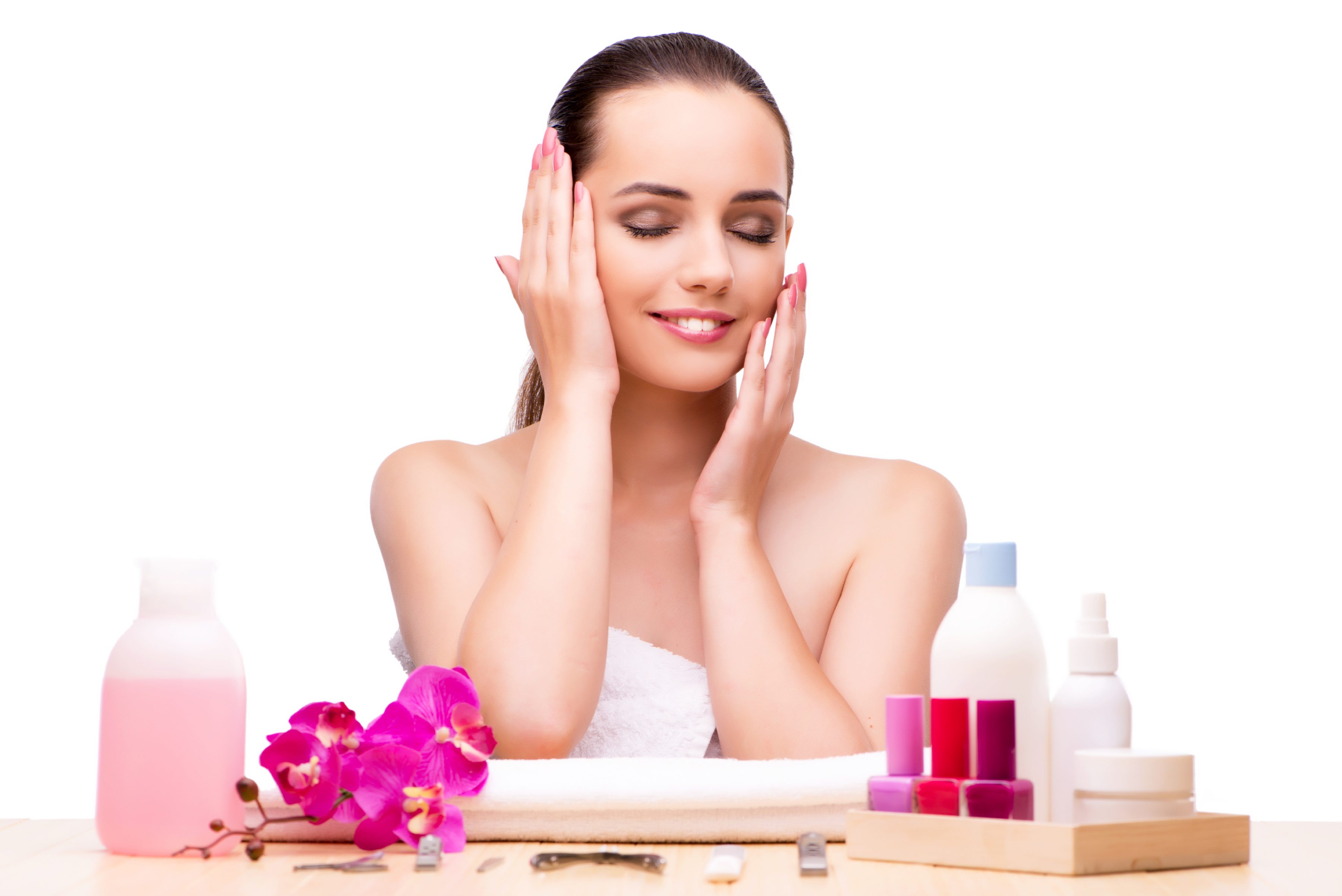 Young woman in beauty concept isolated on white